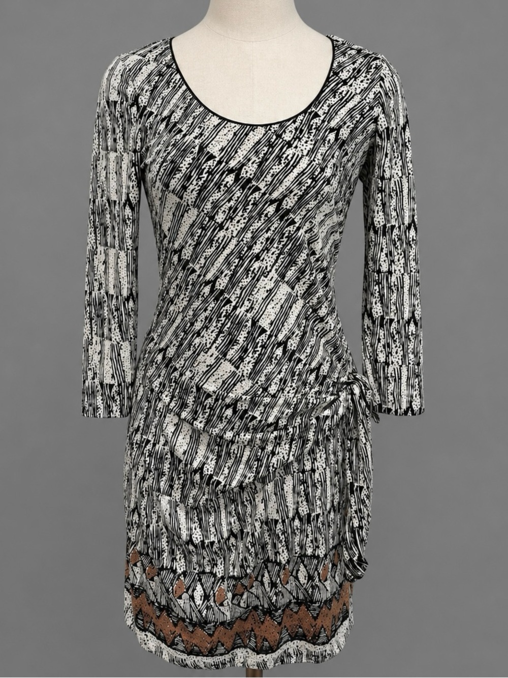 Dressy CHIC Drop Tie Waist Abstract Dress
